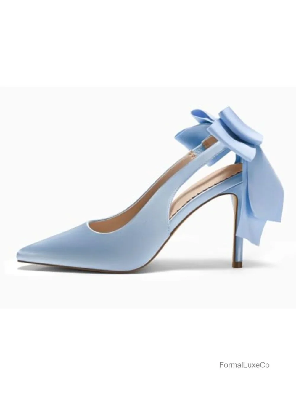 Satin Slingback Pumps with Bow Closed Pointed Toe Stiletto Heels